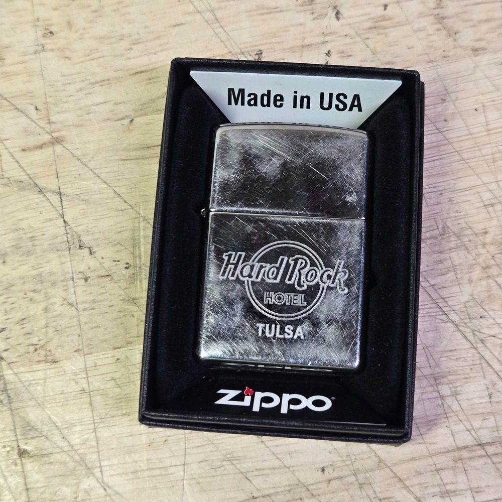 Vintage 2017 Hard Rock Hotel Tulsa High Polish Brass Zippo Lighter